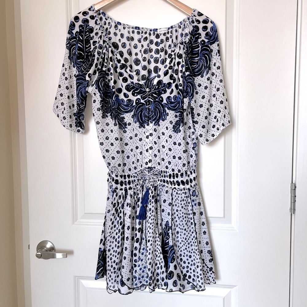 Poupette St. Barth White and Navy Blue Mini Dress